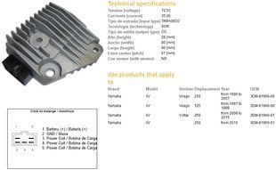 Регулятор напряжения Yamaha XV 125 VIRAGO 97-98, XV 250 VIRAGO 96-16, XV 250 V-STAR '08-'15, DZE REG 2469 2469-01 фото