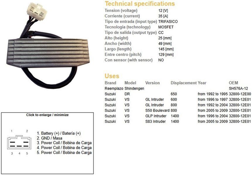 Регулятор напряжения Suzuki DR 650 92-95, VS 600 96-97, VS 800 92-09, VS 1400 96-09, DZE REG 2436 2436-01 фото