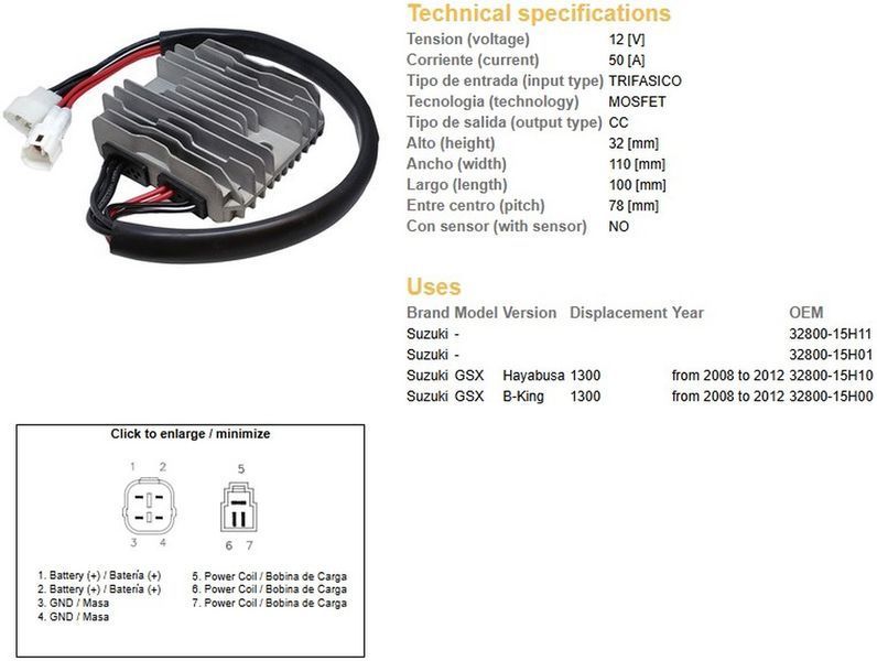 Регулятор напруги Suzuki GSXR 1300 HAYABUSA '08-'12, B-KING 1300 '08-'12, DZE REG 2552 2552-01 фото