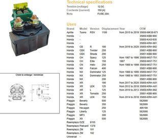 Реле стартера універсальне Honda (кругле з запобіжником) (150A), DZE 9158 9158-01 фото