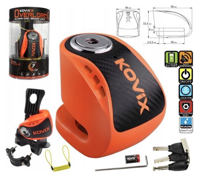 Замок блокировки тормозного диска с сигнализацией Kovix KNS6 Orange 4897049902930 фото